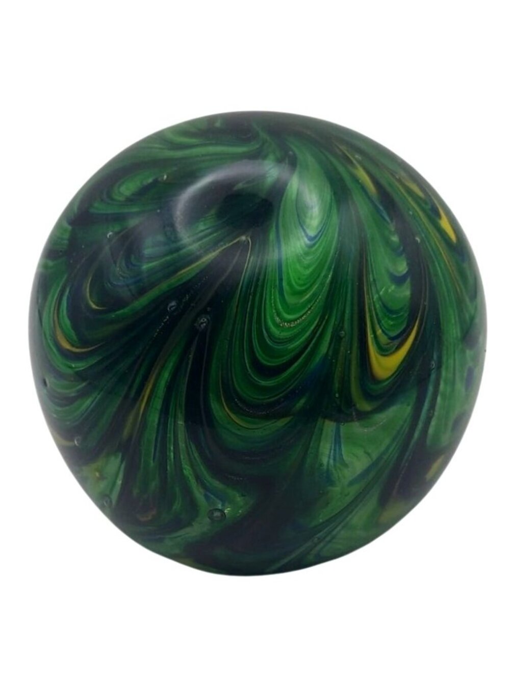 Hand Blown Green Swirl Glass Paperweight Orb Decorative Collectible Sphere